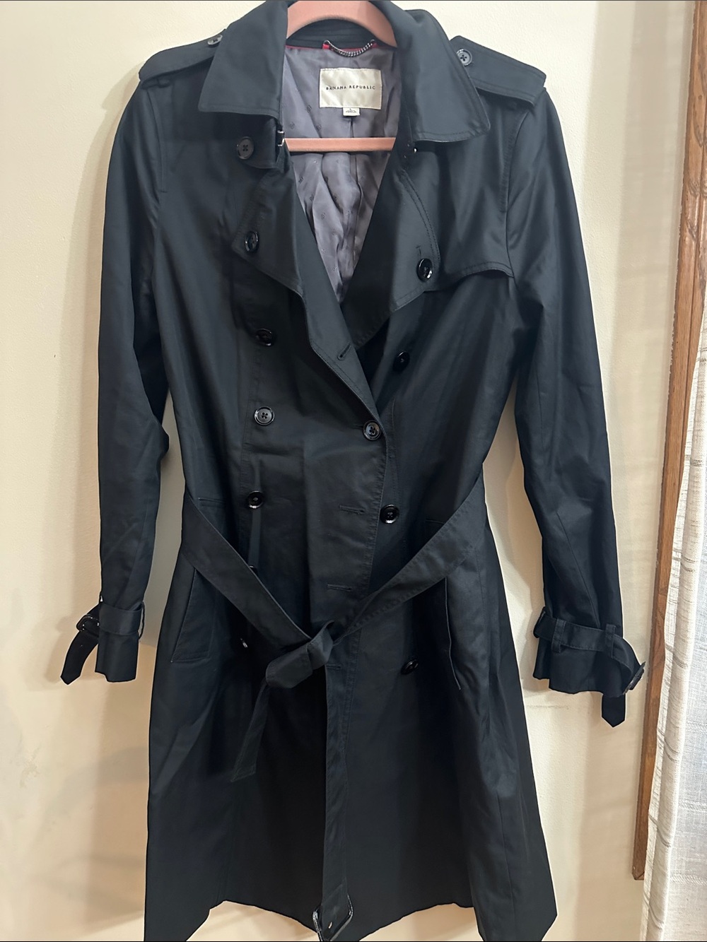 Banana Republic Black Double-Breasted Trench with Belt